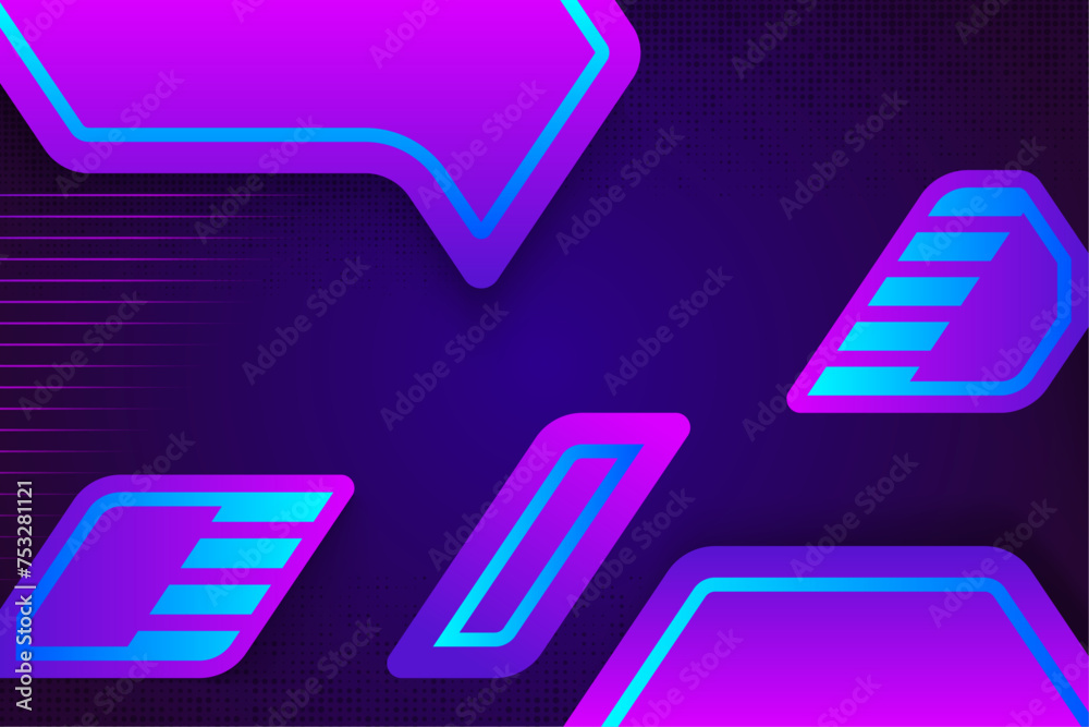 Wall mural Vector illustration backgrount with dot circle halftone effect and line pattern. Vibrant abstract background. Retro 80's style colors and textures. with combination blue, pink and black colors.