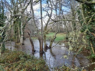 Río desbordado por las lluvias en Galicia