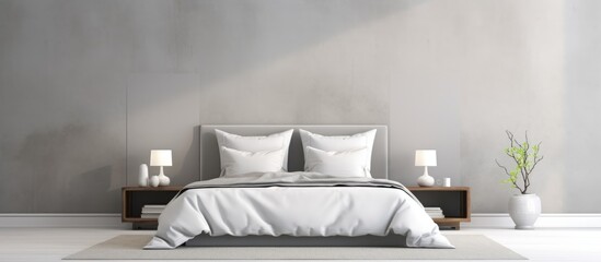 Scandinavian Bedroom Interior Design in Urban Contemporary Style Gray and White Wall Mockup