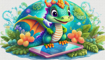 baby cute a dragon usage of smartphone 1