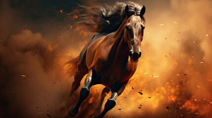 The spirit of horses against a beautiful background, portraying their energy, emotions, and connection with nature Ai Generative