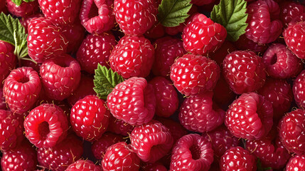 Fresh raspberries with dewdrops on a pink surface, highlighting the fruit's vibrant color and...