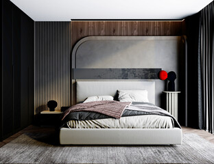 3d render of modern bedroom, hotel room
