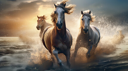 The spirit of horses against a beautiful background, portraying their energy, emotions, and connection with nature Ai Generative