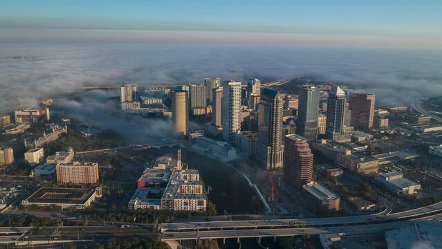 Tampa foggy Morning aerial Hyperlapse