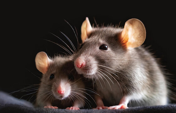 Rat mother and her baby rat cute portrait