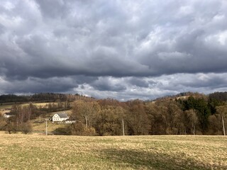 Zleb, Hanusovice, Czech 4 March 2024: beautiful Czech nature and the village of Zleb in the Czech mountains