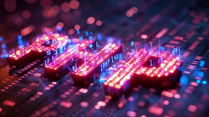 an illustration of Binary code streams shaping the letters PHP with dynamic web elements.
