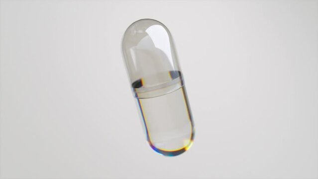 Clear 3D capsule with a holographic effect on a neutral background