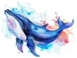 Whimsical Watercolor Whale Illustration