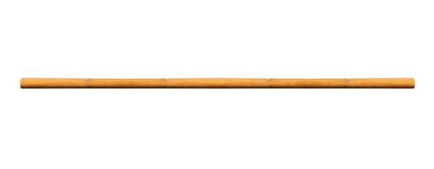 Horizontal, medium-length wooden stick on isolated transparent background