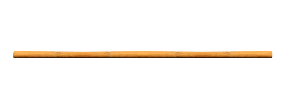 Horizontal, medium-length wooden stick on isolated transparent background