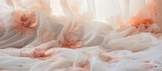 Patterned bedding on white tulle background