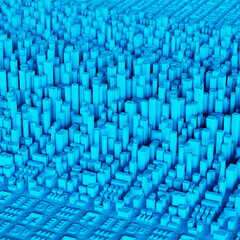 Fototapeta premium Intricate Abstract Blue 3D Cityscape Digital Artwork Representation