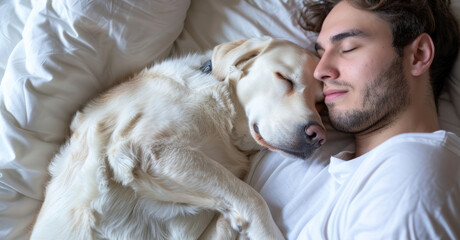 man sleeping with dog