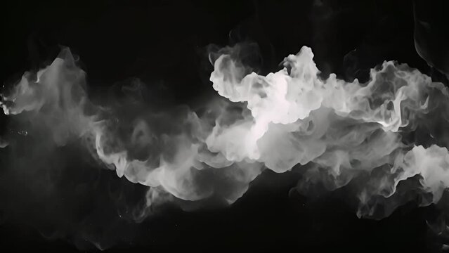 Black and white fluid smoke movement. Color Burst white smoke powder explosion fluid ink paint particles slow motion alpha matte isolated on black 4k video Abstract effect for copy space flowing