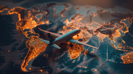 Plane model on world map