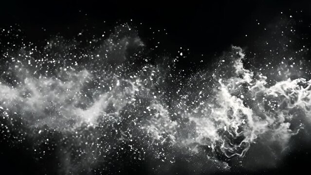 Black and white fluid smoke movement. Color Burst white smoke powder explosion fluid ink paint particles slow motion alpha matte isolated on black 4k video Abstract effect for copy space flowing