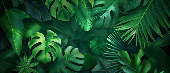 Fundo verde com plantas tropicais - Banner
