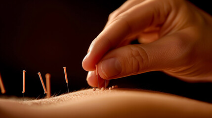 
acupuntura prática que utiliza a aplicação de pequenas agulhas - obrazy, fototapety, plakaty