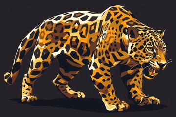 Illustration of a prowling jaguar with detailed fur patterns, showcasing strength and agility. Concept of wildlife, power, and nature.

