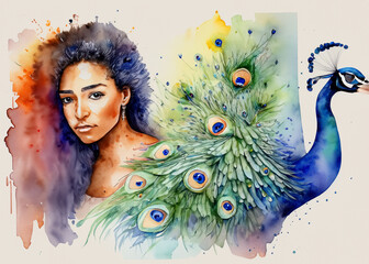 Woman with peacock