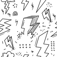 Thunderbolt Doodle Seamless Pattern