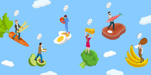 3D Isometric Flat Vector Illustration of Low-carb Nutrition, Balanced Dieting