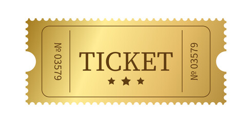 Gold ticket in simple style vector illustration isolated on white background