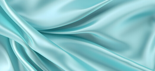 Fototapeta premium Pastel blue cyan silk fabric background, view from above. Smooth elegant colorful silk or satin shining luxury cloth texture can use as abstract background banner wallpaper with copy space, close-up