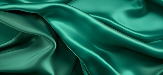 Obraz premium Dark green cyan silk fabric background, view from above. Smooth elegant colorful silk or satin shining luxury cloth texture can use as abstract background banner wallpaper with copy space, close-up