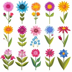 Bachelor's Button Flower Icon Set, Centaurea Cyanus Flat Design, Abstract Cornflower Symbol - obrazy, fototapety, plakaty