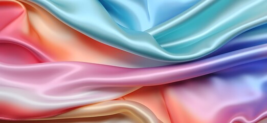 Obraz premium Pastel rainbow silk fabric background, view from above. Smooth elegant colorful silk or satin shining luxury cloth texture can use as abstract background banner wallpaper with copy space, close-up