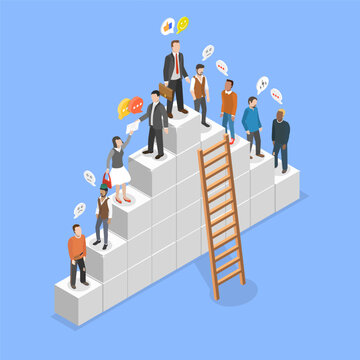 3D Isometric Flat Vector Illustration of Hierarchy Rank, Competition Among Employees