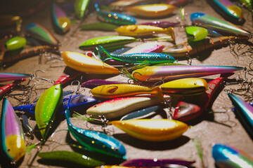 Wide Array of Colorful Fishing Lures with Hooks for Anglers' Tackle