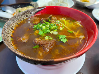 Beef noodle soup. Chinese Taiwanese food style