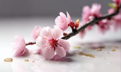Fototapeta na wymiar Cherry blossom on a light background