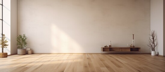 Minimalist room with parquet floor and plain walls - obrazy, fototapety, plakaty