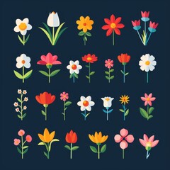 Minimal Flower Flat Icon Set, Simple Flower Flat Design, Abstract Flower Symbol, Simple Flowers