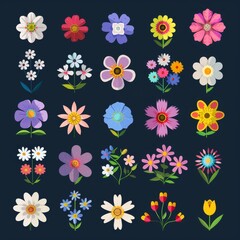 Minimal Flower Flat Icon Set, Simple Flower Flat Design, Abstract Flower Symbol, Simple Flowers
