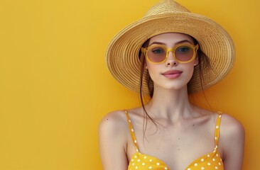 Woman Wearing Yellow Sunglasses and Hat