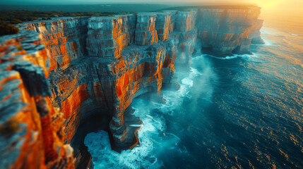 Ocean cliff landscape drone view in Maroubra Sydney.