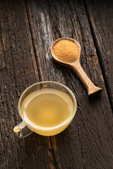 Cup with hot drink from Peruvian maca - Lepidium meyenii
