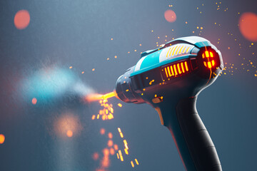 Advanced Blue Laser Blaster with Bright Orange Sparks in Action