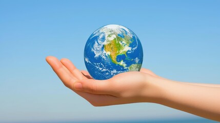 Hands cradling a small globe, symbolizing environmental care or global responsibility.