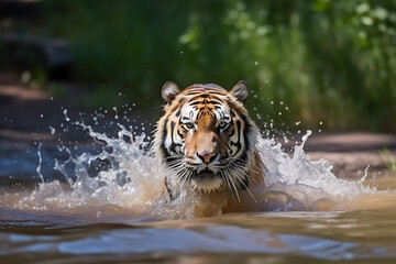 Obraz premium tiger in the river generated by AI technology 