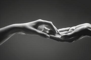 Helping hand concept, international day of peace. Support and salvation, close up of outstretched helping hands isolated on white. Assistance and care, black and white image. Friendship, unity, hope - obrazy, fototapety, plakaty