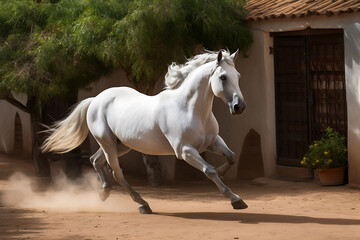 Obraz na płótnie Canvas white horse on the farm