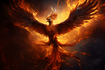 Illustrated phoenix, phoenix flying through the air, fire bird, phönix