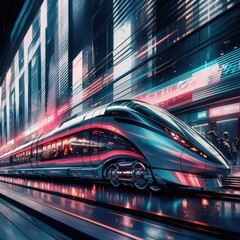 Fototapeta premium Lights motion train modern futuristic vehicle transport digital illustration